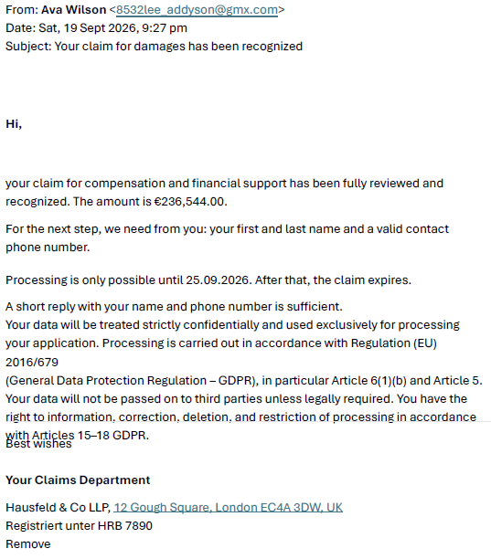 Fraudulent Email September 2026
